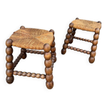 Paire de tabourets bas rustiques franais, annes 60