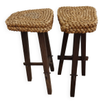 Paire de tabourets en corde tresse et pin sabl