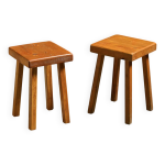 Paire de tabourets en pin massif, les arcs, circa 1980