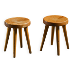 Paire de tabourets en pin par ren� martin, france, vers 1965