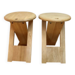 Paire de tabourets pliants en bois par adrian reed, france, 1970