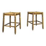 Paire de tabourets vintage en bois et paille