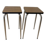Paire de tabourets vintage hauts en formica et mtal chrom