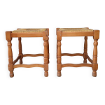 Paire de tabourets vintage rustiques htre et paille 1970 1980
