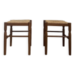 Paire de tabouret du xxme sicle en bois et assise paille
