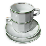 Paire de tasses bistrot vintage en céramique blanche et verte Paire de tasses bistrot vintage en céramique blanche et verte
