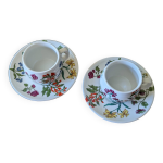 Paire de tasses  th ou caf en porcelaine de paris, dcor herbier