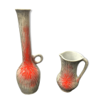 Paire de vases ancien cramique gris orange annes 70 vintage