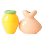 Paire de vases  bonbons  en cramique rose, jaune et vert