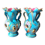 Paire vases cramique vintage bleu rose ceroc monaco