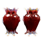 Paire de vases murano opalescents en verre soufflé rouge et inclusion d'or Paire de vases murano opalescents en verre soufflé rouge et inclusion d'or