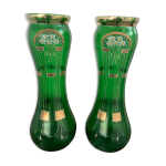 Paire de vases verts, décor fleurs, doré, art deco, marguerites, n?ud, peint à la main, antique Paire de vases verts, décor fleurs, doré, art deco, marguerites, n?ud, peint à la main, antique