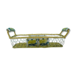 Panier  pain fruits en osier et porcelaine annes 70