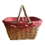 Panier pique nique osier tissu vichy rouge et blanc