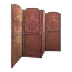 Paravent 4 feuilles en soierie rouge et clous en laiton