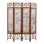 Paravent oriental vintage bambou avec tissu, 1960 Paravent oriental vintage bambou avec tissu, 1960