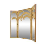 Paravent palmiers en miroirs et rotin