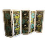 Paravent vintage bois laqu tissu fleur