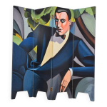 Paravent vintage composé de 4 panneaux bois reproduisant le tableau de tamara de lempicka 1925. Paravent vintage composé de 4 panneaux bois reproduisant le tableau de tamara de lempicka 1925.