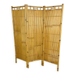 Paravent vintage en rotin et bambou 3 volets Paravent vintage en rotin et bambou 3 volets