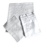 Parure de mariage : drap et ses 2 taies monogramms cs