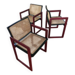 Pascal mourgue rare set de 3 fauteuils traneaux canns bois laqu pour triconfort vintage 80's