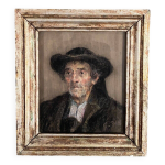Pastel représentant un breton par g. rio 1920 cadre cérusé Pastel représentant un breton par g. rio 1920 cadre cérusé