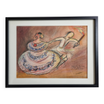 Pastel original signé de jean target, danse folklorique mexicaine Pastel original signé de jean target, danse folklorique mexicaine