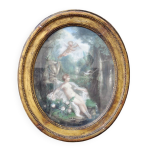 Pastel ovale sur papier entoilé, scène champêtre, xviiie siècle Pastel ovale sur papier entoilé, scène champêtre, xviiie siècle