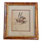 Pastel sec sur papier - cavalier ou veneur  cheval - sign et ddicac, andr margat (1903 - 1999)