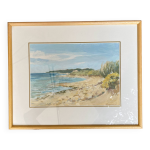 Paysage rivage gouache encadr