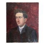 Peinture ancienne huile sur carton portrait homme en costume sombre