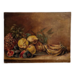 Peinture ancienne huile sur toile nature morte aux fruits exotiques