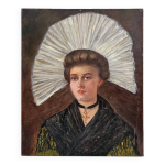 Peinture ancienne huile sur toile portrait de femme en costume traditionnel