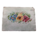 Peinture aquarelle fleurs sur papier, sign fields, non dat, sans cadre, bleu orange rouge naif