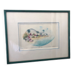 Peinture aquarelle nadine martinique st anne + cadre bois #a224