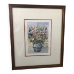 Peinture aquarelle originale monfranc bouquet de fleurs + cadre bois dor #a222