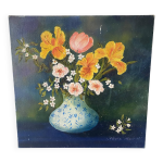 Peinture bouquet huile sur toile 38x38