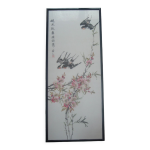 Peinture chinoise sur soie encadre, hirondelles volant sur cerisier en fleurs, chine sud xx