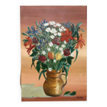 Peinture � l huile sur toile / tableau bouquet de fleurs
