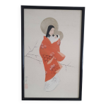 Peinture japonaise gouache sur soie, 1930