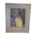 Peinture sur papier 1930 la senorita de jacques hillion d'aprs charles h. mackie espagnole ventail