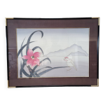 Peinture sur soie fleurs de lotus sign sam yvan vintage 1970 1980