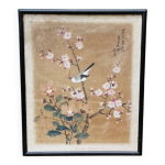 Peinture sur soie, oiseau branch�, chine, d�but 20�me