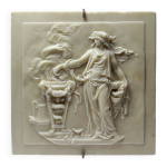 Petit bas - relief en calcaire de fontaines pétrifiantes, scène à l'antique, vintage Petit bas - relief en calcaire de fontaines pétrifiantes, scène à l'antique, vintage