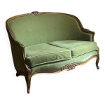 Petit canapé corbeille louis xv en velours vert amande rénovation tapissier Petit canapé corbeille louis xv en velours vert amande rénovation tapissier