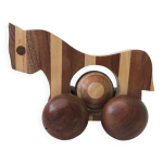 Petit cheval  roulettes en marqueterie