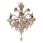 Petit lustre vnitien en verre de murano incolore et rose 5 bras de lumire vers 1920