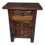 Petit meuble confiturier en ch�ne massif brutaliste fer forg� ancien vintag