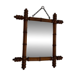 Petit miroir ancien bois tourné effet bambou Petit miroir ancien bois tourné effet bambou